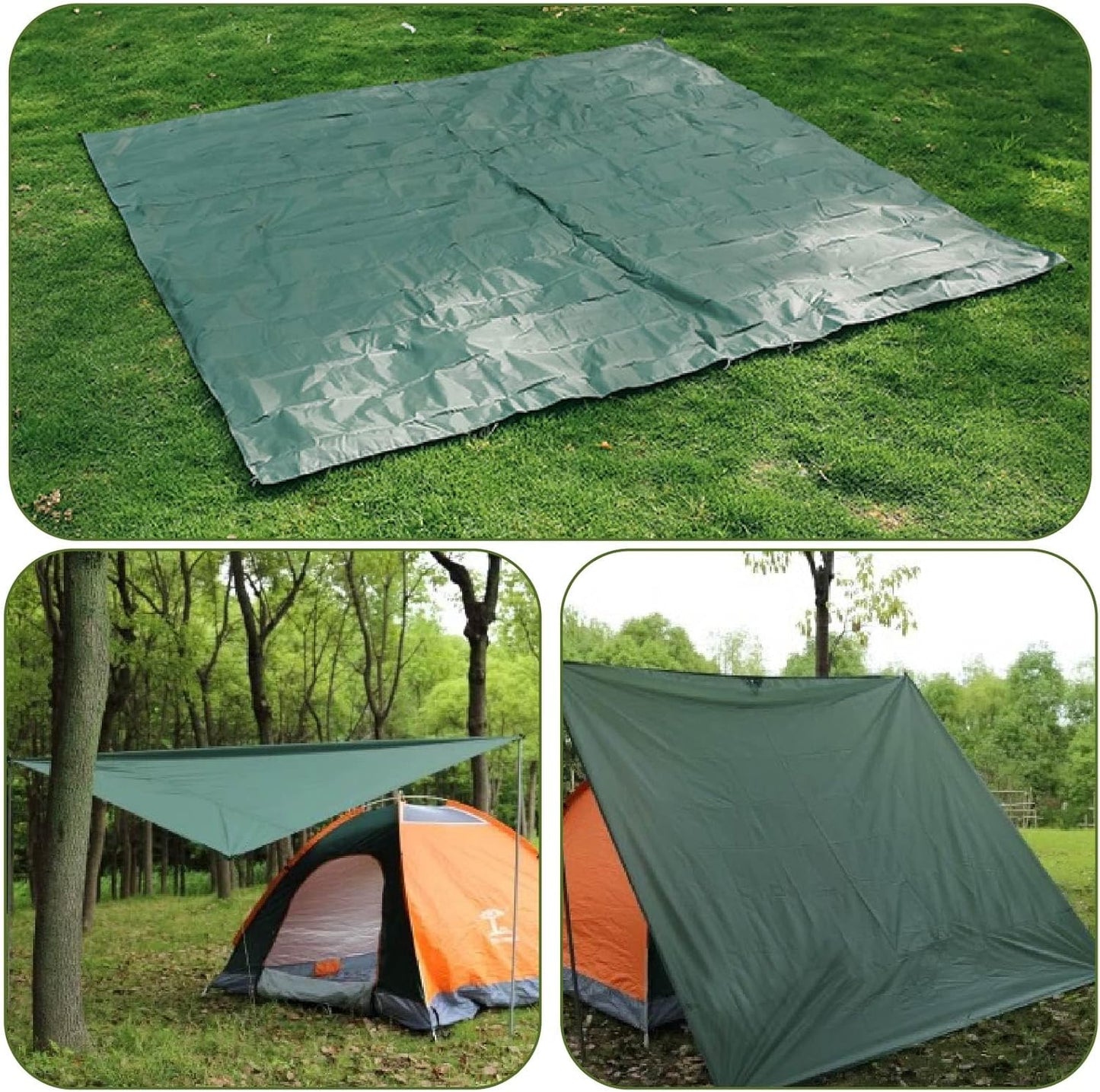 JEELAD Tent Footprint Camping Tarp Picnic Mat Waterproof Tent Floor Saver Ultralight Ground Sheet Mat for Hiking, Backpacking, Hammock, Beach with Storage Bag (Green, S)