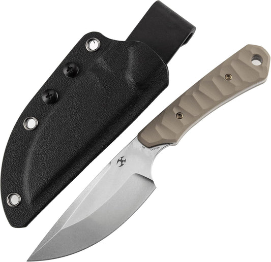 KANSPET Flank Fixed Blade Knife, 3.69" Stonewashed Sharp D2, Light Sand G10 Ergonomics Handle, Adjustable Kydex Sheath for EDC Hunting Survival Camping G006A5