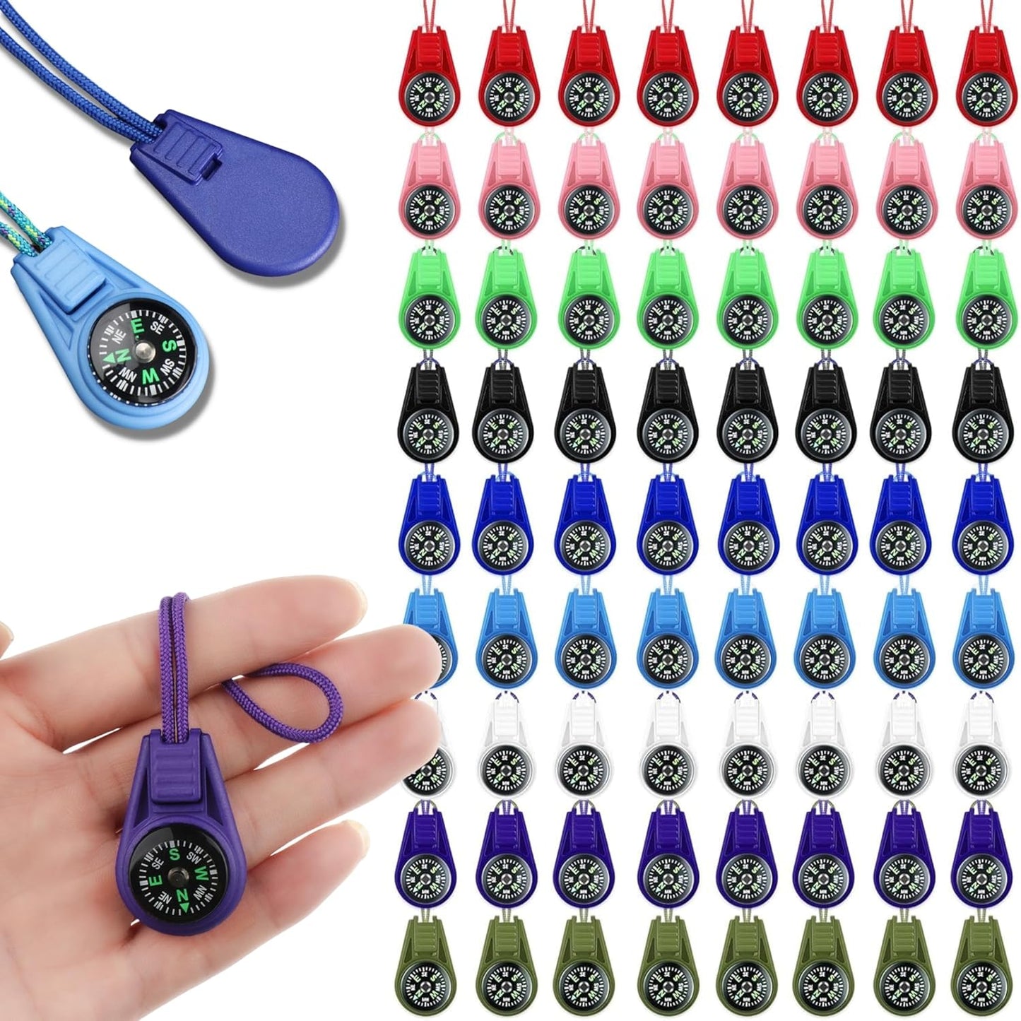 100 Pack Colorful Mini Compasses for Camping Hiking Outdoor and Scout Adventures Bulk Compass Cord Pocket Sized Party Favors