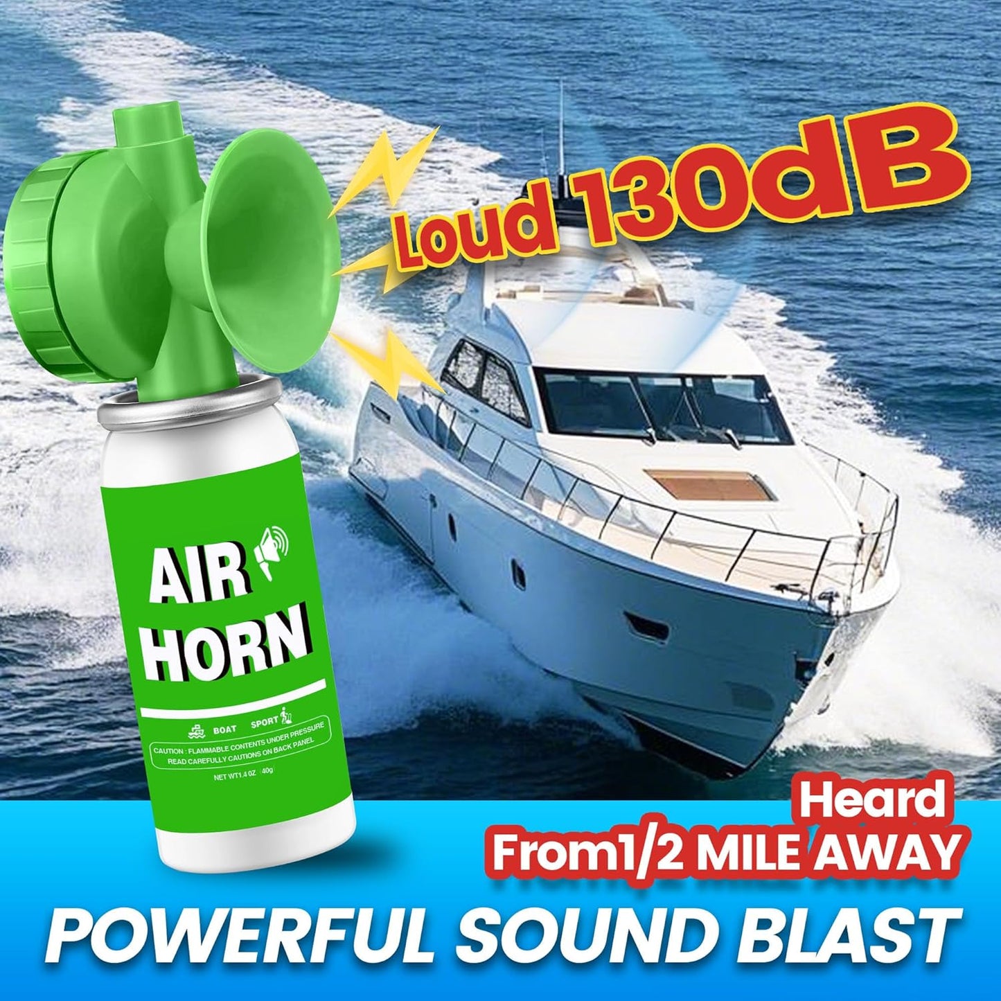 1.4oz Boat Air Horn,130DB Loud Mini Safety Bear Horn Can,Air Horns for Self Defense,Emergency,Sporting Events,Camping essentials,Green