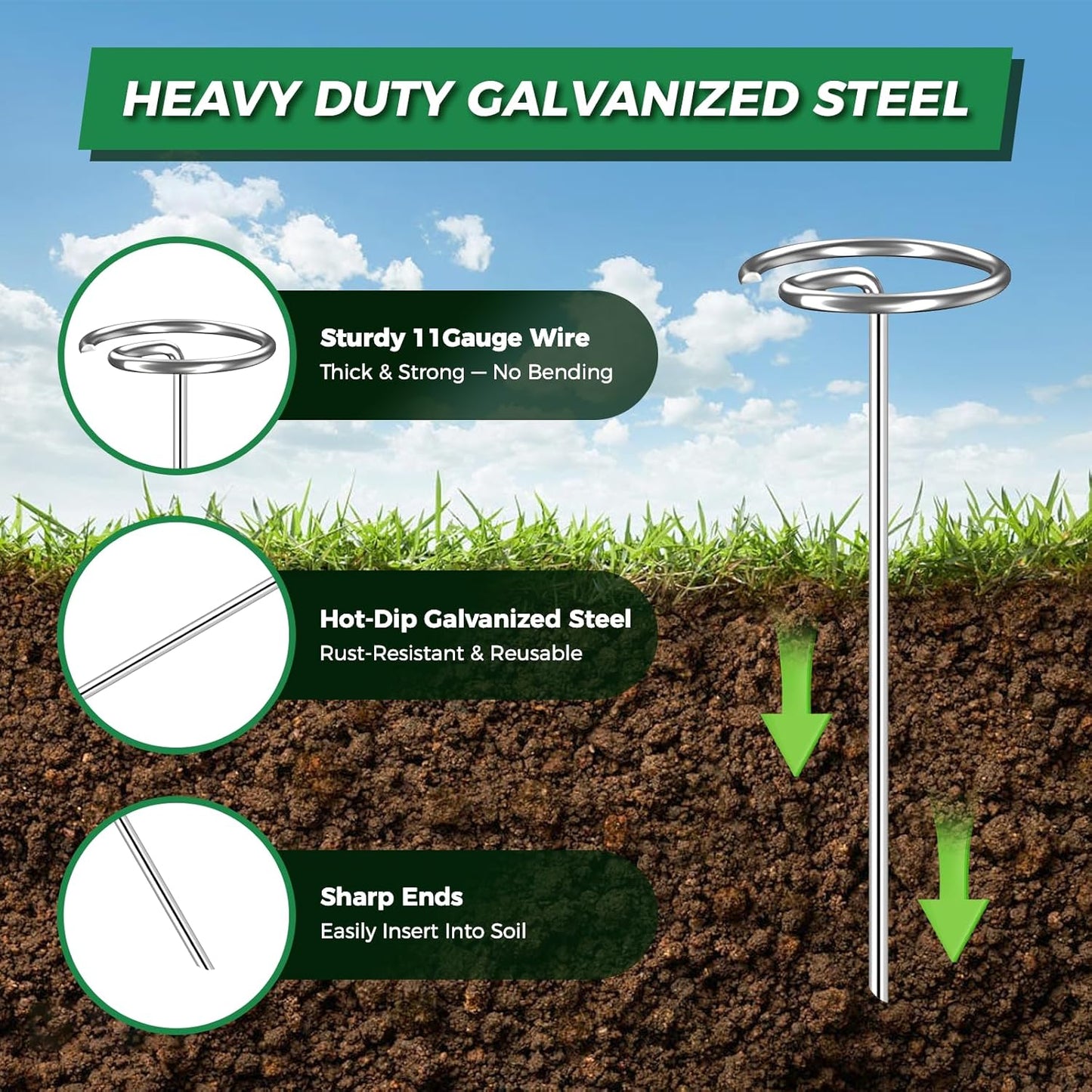 100pcs Landscape Fabric Pins, Heavy Duty Galvanized Landscape Staples Weed Barrier Stakes Lawn Staples with Staples Remover Mallet Yard Stakes Staples for Lawn Edging Ground Cover Outdoor Gardening