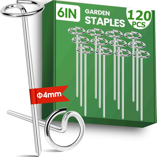 120pcs Landscape Fabric Pins, Bold 8 Gauge Weed Barrier Garden Staples Stakes Galvanized Steel, Landscape Fabric Staples Tent Stakes Yard Stakes (120 X 6in)
