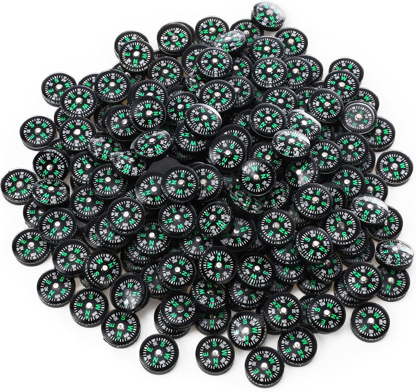 Kanayu 200 Pcs 20 mm Mini Compass Black Pocket Sized Survival Button Compass Bulk for Camping Hiking Touring Backpacking Boating Outdoor Activities