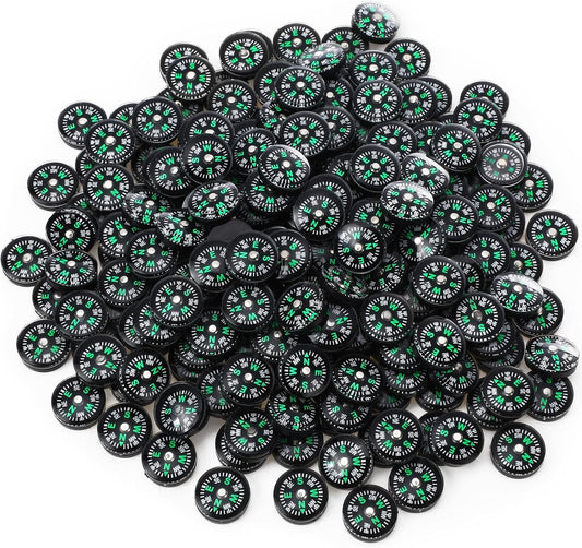 Kanayu 200 Pcs 20 mm Mini Compass Black Pocket Sized Survival Button Compass Bulk for Camping Hiking Touring Backpacking Boating Outdoor Activities