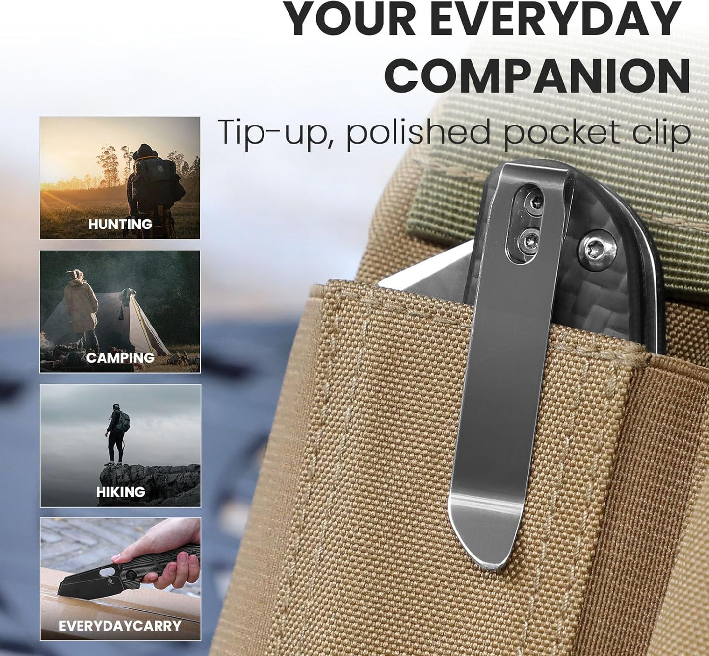 Kizer C01c (XL) Sheepdog Pocket Knife, 154CM Sheepsfoot Blade Folding Knife with Gray Carbon Fiber G10 Handle, Camping Knives with Clip for Men Women, EDC Hunting Survival Knives, V5488C3