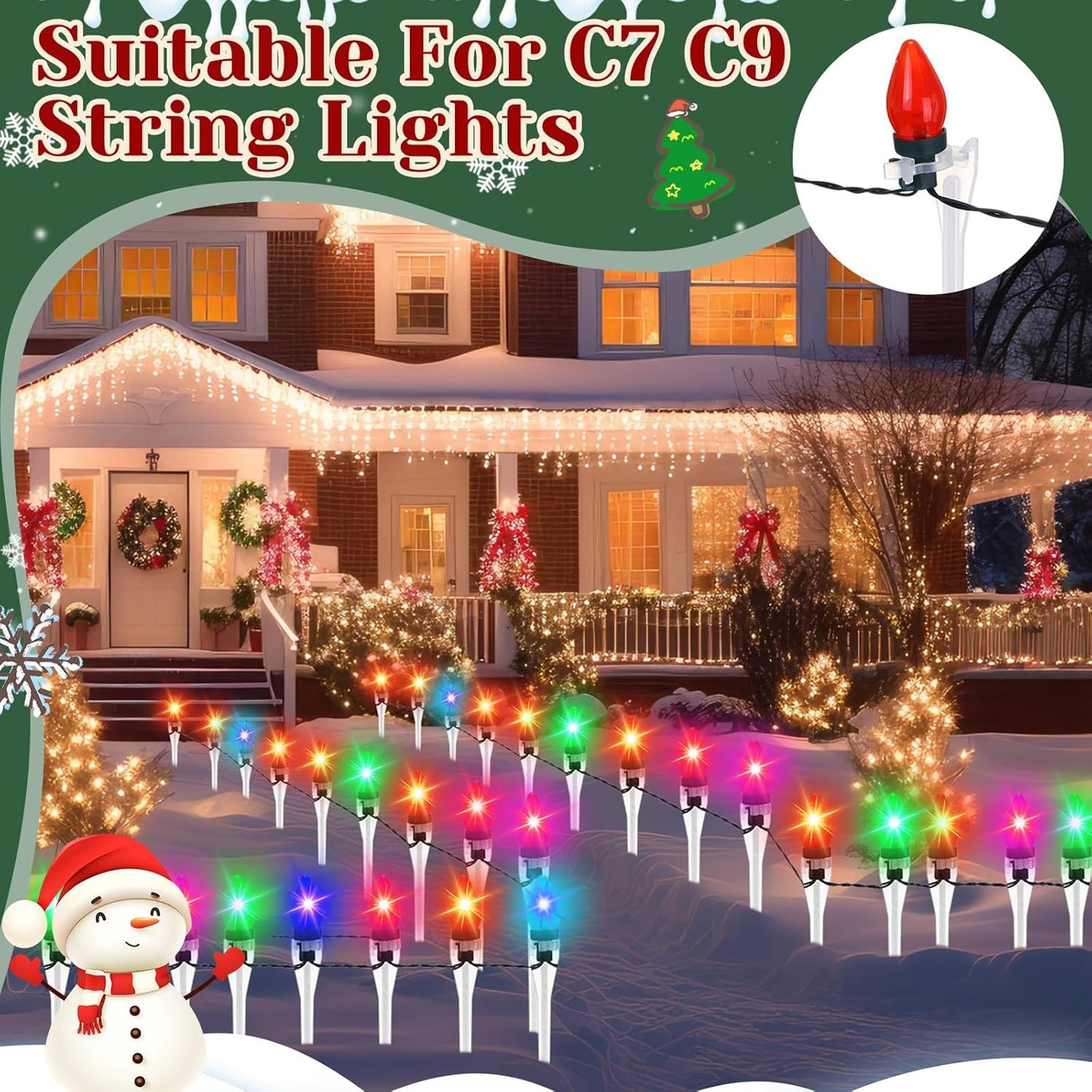 Jetec 200 Pieces Christmas Light Stakes Universal Yard Lawn Holiday 7.5 Inches Light Ground Stakes for C7 C9 String Lights Christmas Outdoor Lights Holders on Yards, Driveways (Clear)