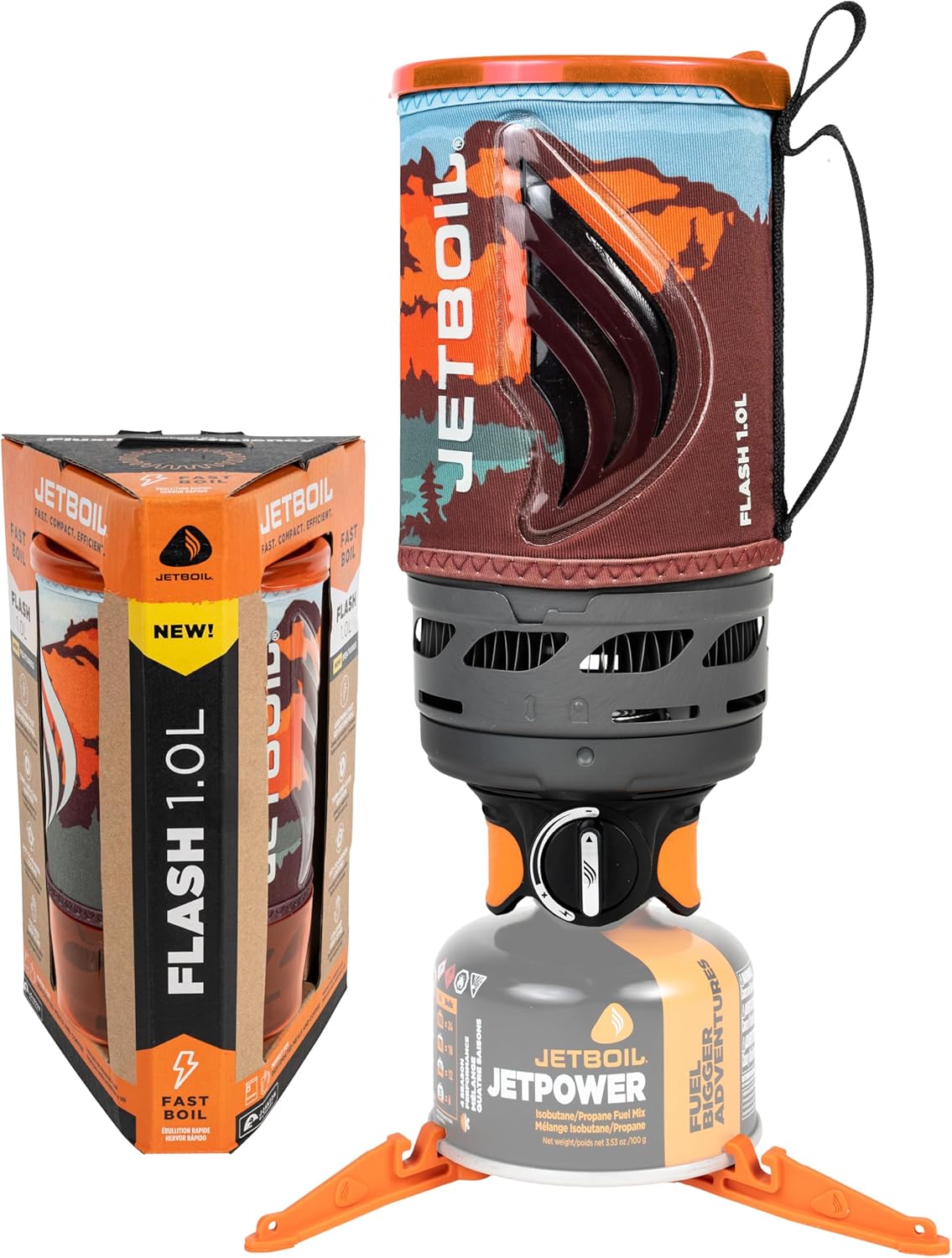 Jetboil Flash 1.0L Portable Fast Boil Stove for Camping and Backpacking with 1-Step Auto Ignition, New for 2025, Propane/Isobutane Burner with Cooking Cup