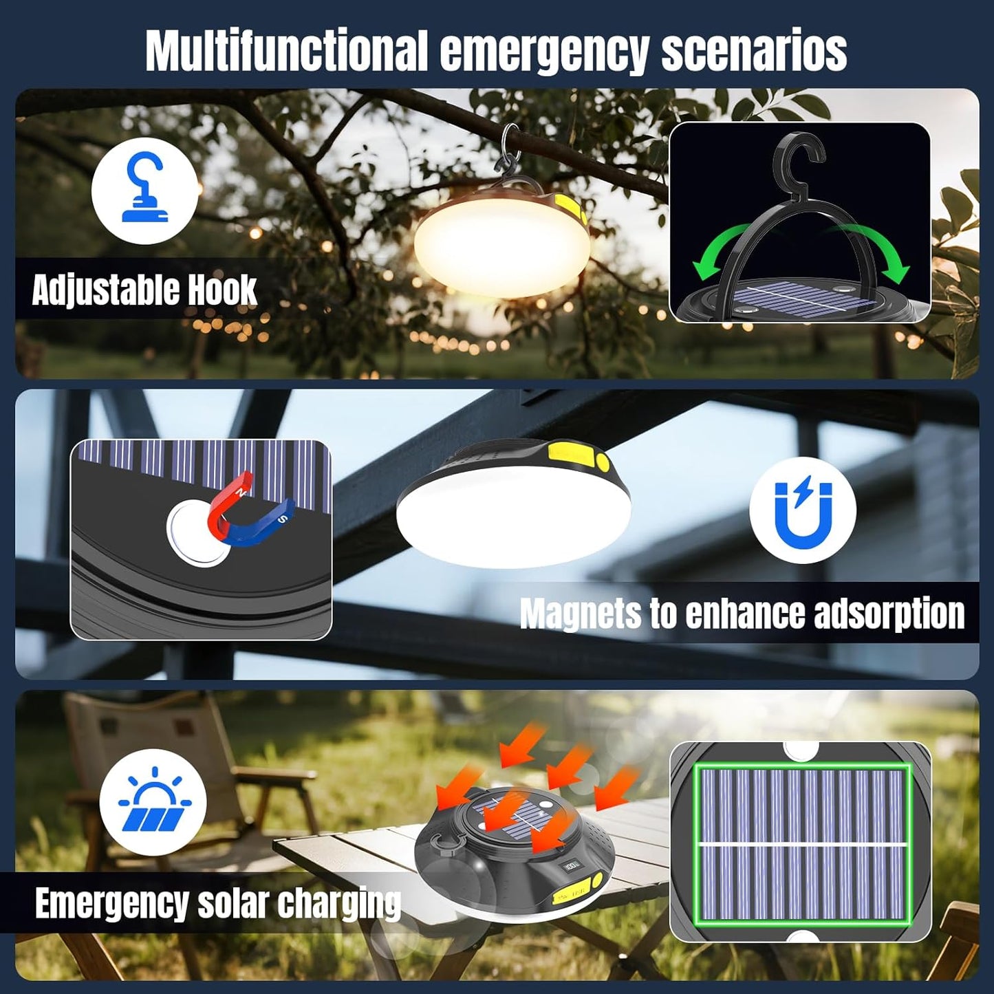 12000mAh 20000LM Solar Portable LED Camping Lantern, Rechargeable Light 120W with Magnet , Flashlight, IPX66 Waterproof Tent Lights Power Failure Emergency for Power Outages, Emergency, Tent, Outdoor