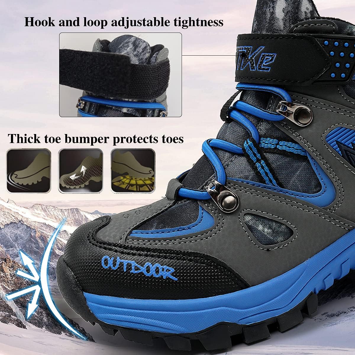 JMFCHI Kids Hiking Boots Boys Girls Outdoor Walking Climbing Sneaker Comfortable Non-slip Snow Shoes Hiker Boot Antiskid Steel Buckle Sole