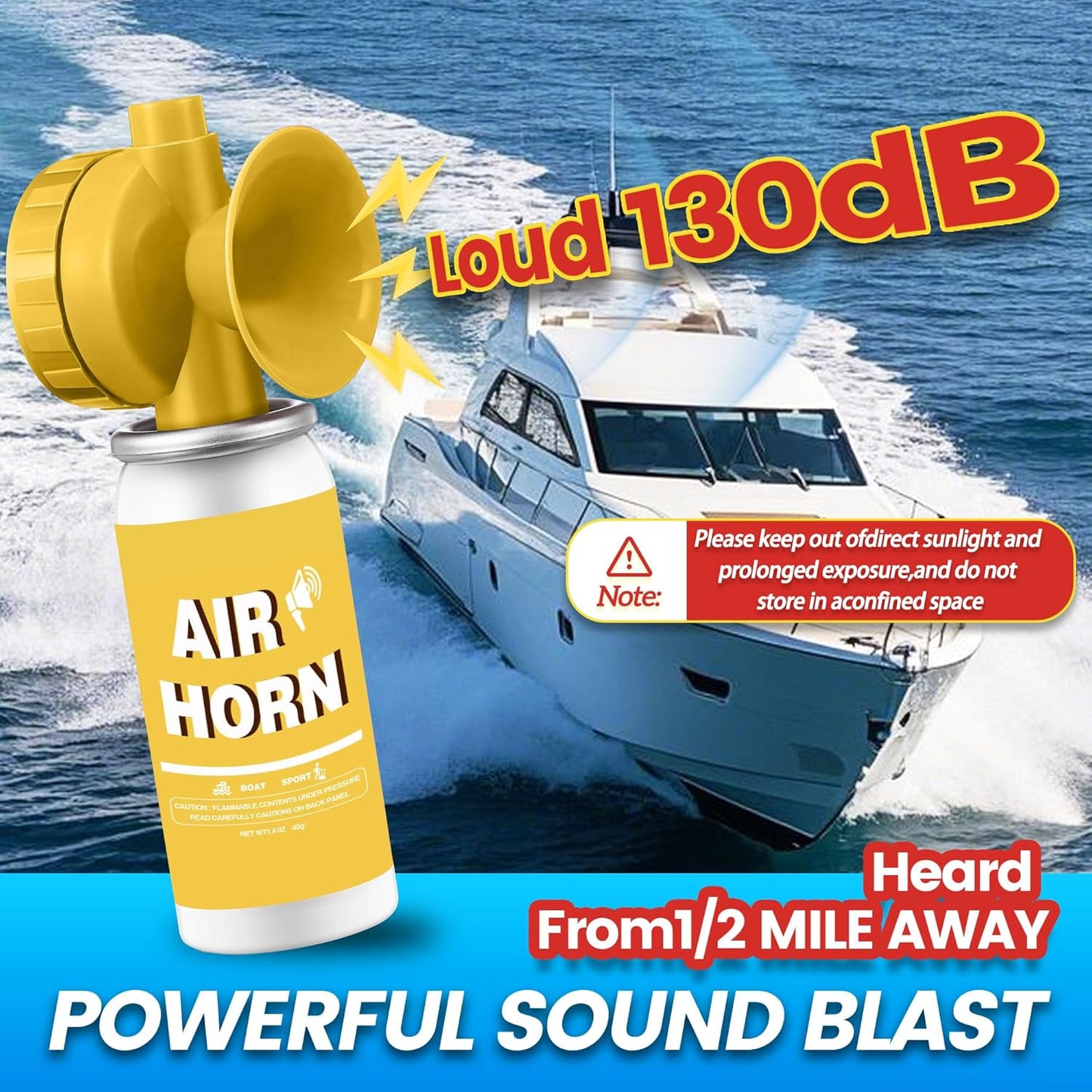 1.4oz Boat Air Horn,130DB Loud Mini Safety Bear Horn Can,Air Horns for Self Defense,Emergency,Sporting Events,Camping essentials,Yellow