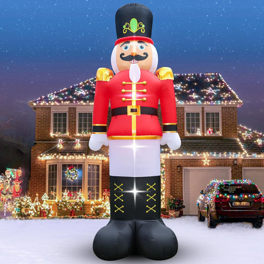 12FT Christmas Inflatable Nutcracker Soldier Outdoor Yard Decoration, Blow up Soldier Built-in Bright LED Light, Giant Nutcracker Festival Decor for Outside Lawn Garden Patio Indoor Home Porch Party