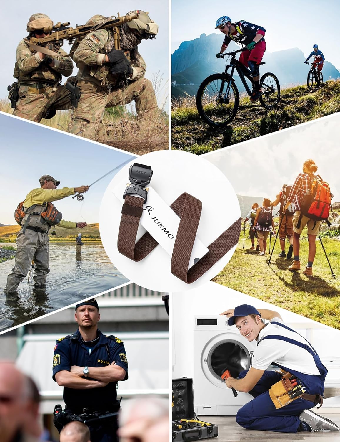 JUKMO Tactical Belt, Military Hiking Rigger 1.5" Nylon Web Work Belt with Heavy Duty Quick Release Buckle