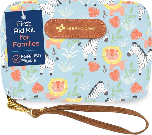 KeepGoing Travel First Aid Kit for Kids – 130 Pc. for Car, Home, Purse, Diaper Bag & Backpack with Latex-Free Bandages - Mini First Aid Kit Travel Size TSA-Approved