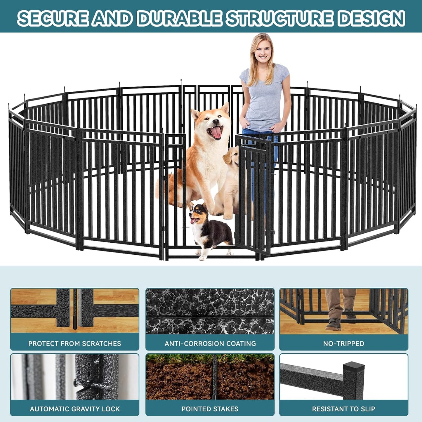 16 Panels Dog Yard Fence,Fencing No Dig Dog Fence Outdoor for Yard Portable Patio Fence Dog Playpen for RV Camping (16 Panels)