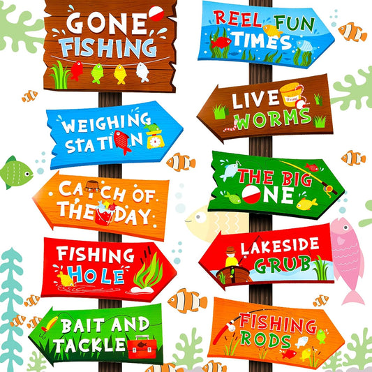 Jetec 20 Pieces Fishing Party Directional Signs The Big One Welcome Signs Backyard Door Cutouts Summer Birthday Baby Shower Party Favor Ideas Decoration Supplies