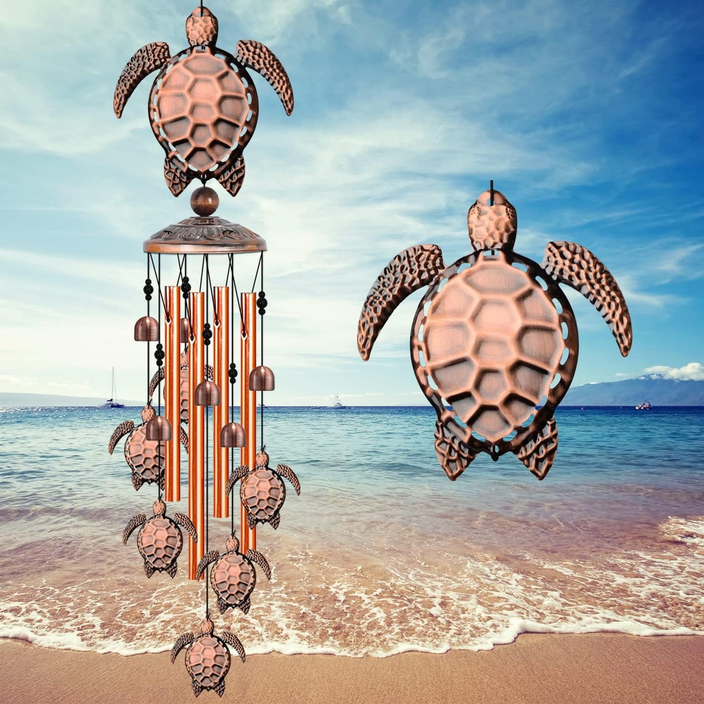 JUNQIU Turtle Wind Chime,Sea Turtle Gifts for Women,Wind Chimes for Outside,Turtle Decor for Outdoor Garden Yard Home, Turtles Gifts for Turtle Lovers,Beach Wind Chimes for Outside with S Hook