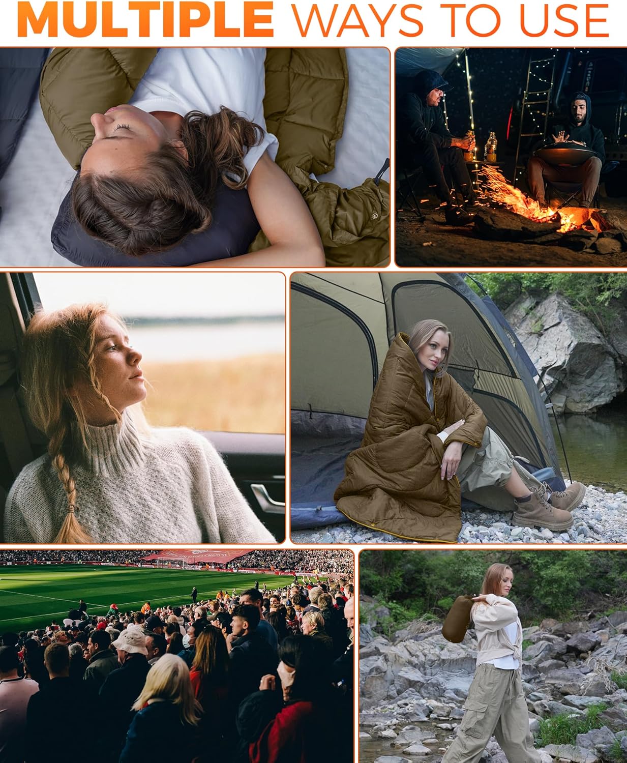 KingCamp Ultralight Camping Blanket, Packable Down Alternative Puffy Wearable Blankets Weatherproof Warm Package Quilt with Snap Buttons for Outdoor Hiking Travel Picnic Stadium (69" L x 53", Olive)