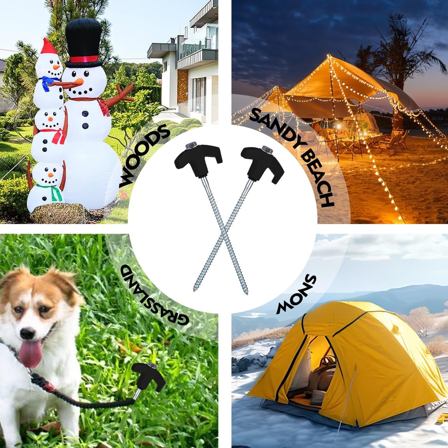 16 Pack Screw in Tent Stakes Heavy Duty,8 Inch Ground Anchors Screw in,Metal Stakes with Hex Head Driver,Camping Tent Accessories.(Black)