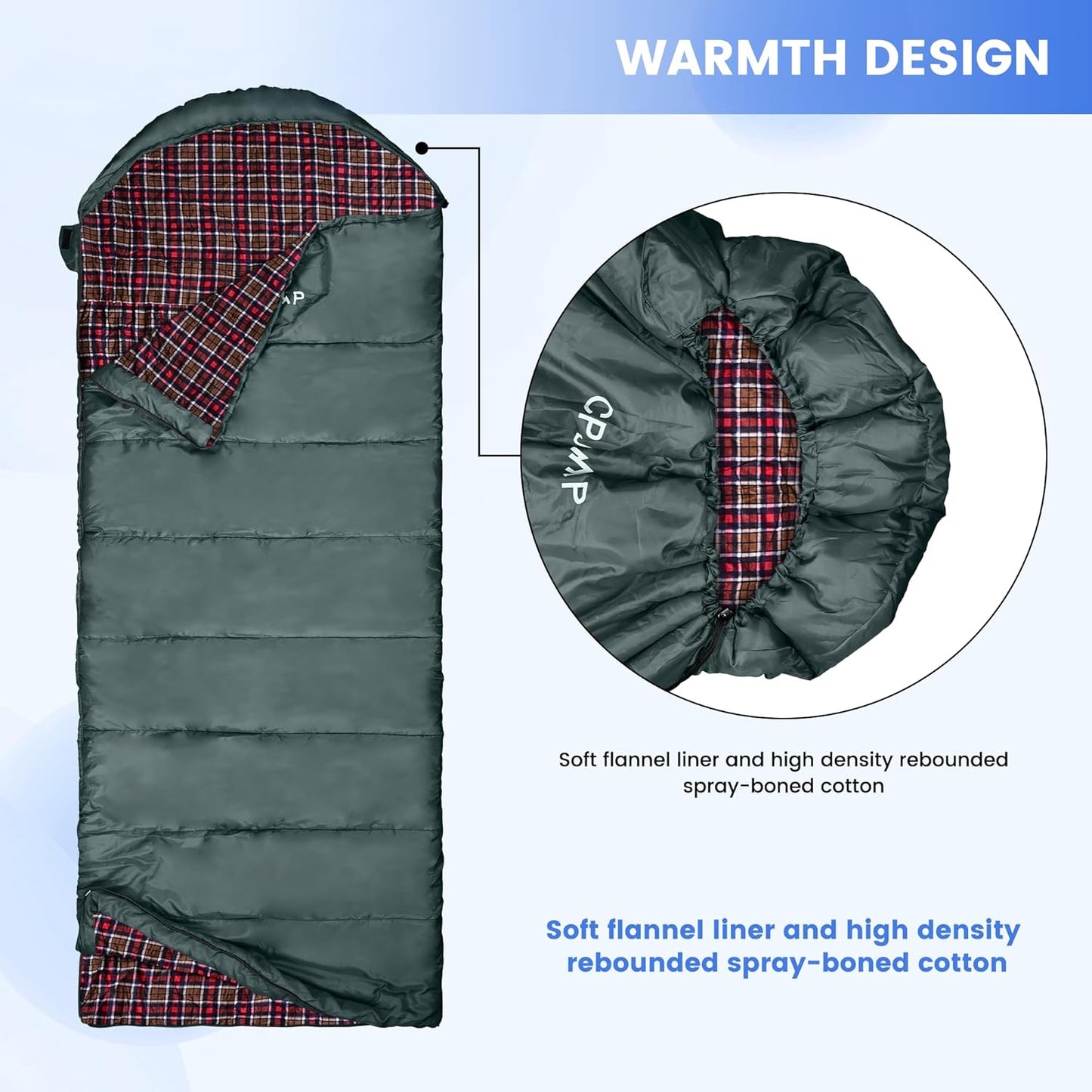 0 Degree Sleeping Bag for Cold Weather,100% Cotton Flannel XXL for Adults Big and Tall Cold Weather Winter Zero Degree Camping,Free Compression Sack