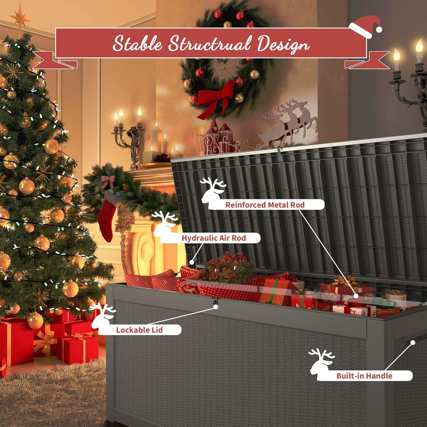 KAMABOKO 260 Gallon Outdoor Storage Box, Resin Deck Boxes Indoor and outdoor, Waterproof Storage Box Lockable Lid for Garden Tools, Package Delivery, Patio Cushions, Grey