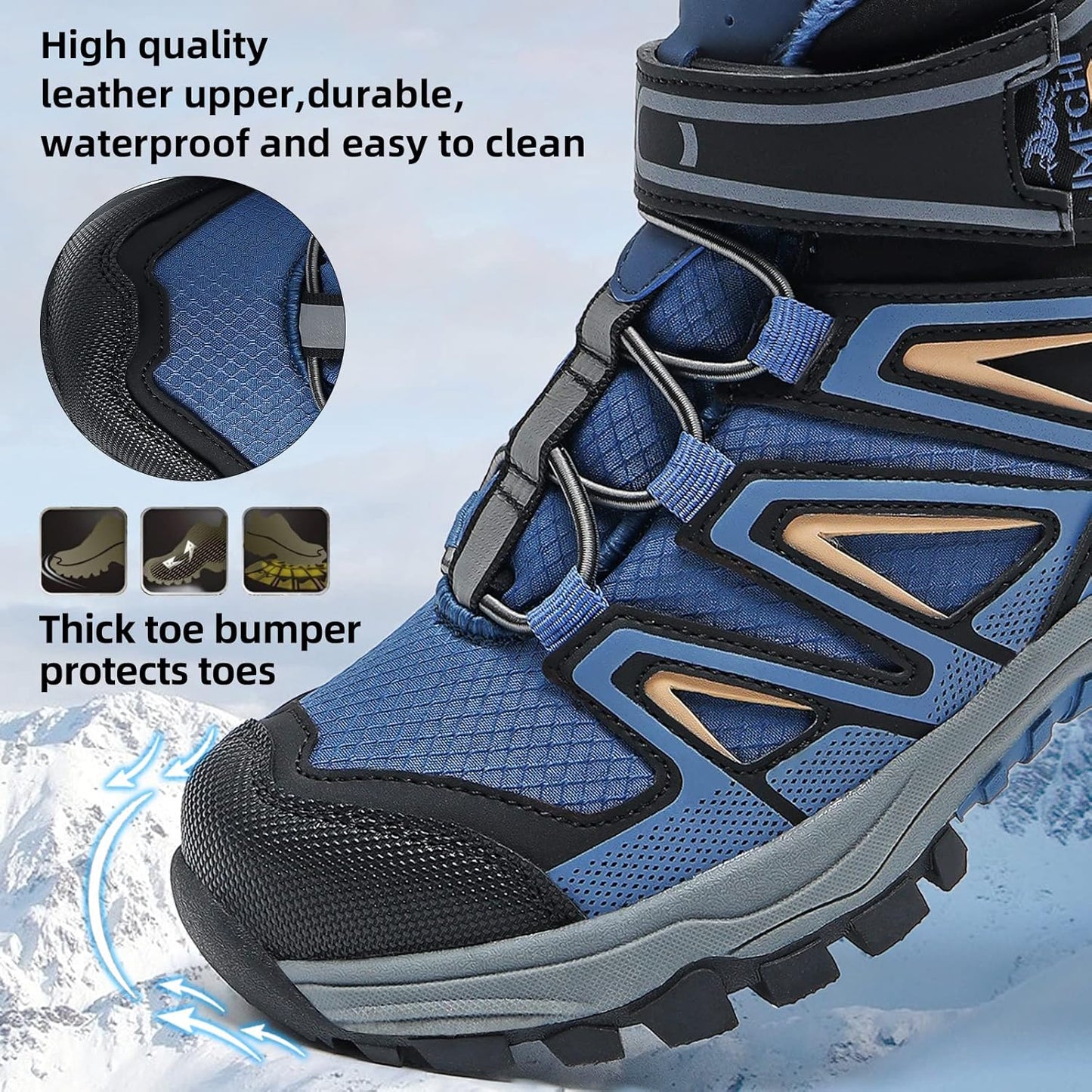 JMFCHI Kids Hiking Boots Boys Girls Outdoor Walking Climbing Sneaker Comfortable Non-slip Snow Shoes Hiker Boot Antiskid Steel Buckle Sole