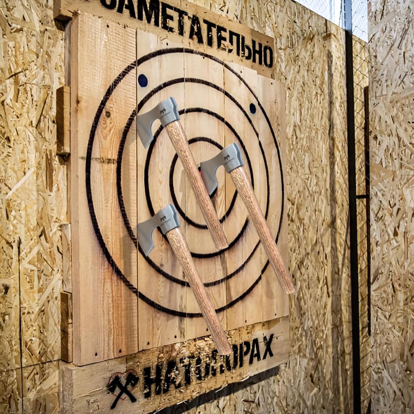 16.5" Throwing Axe, 2 Pack Throwing Axe Set with 1065 High Carbon Steel & Beech Wood Handle, Perfect for Axe Throwing Games, Competition and Recreation, Ideal Gift for Men (Silver Gray)