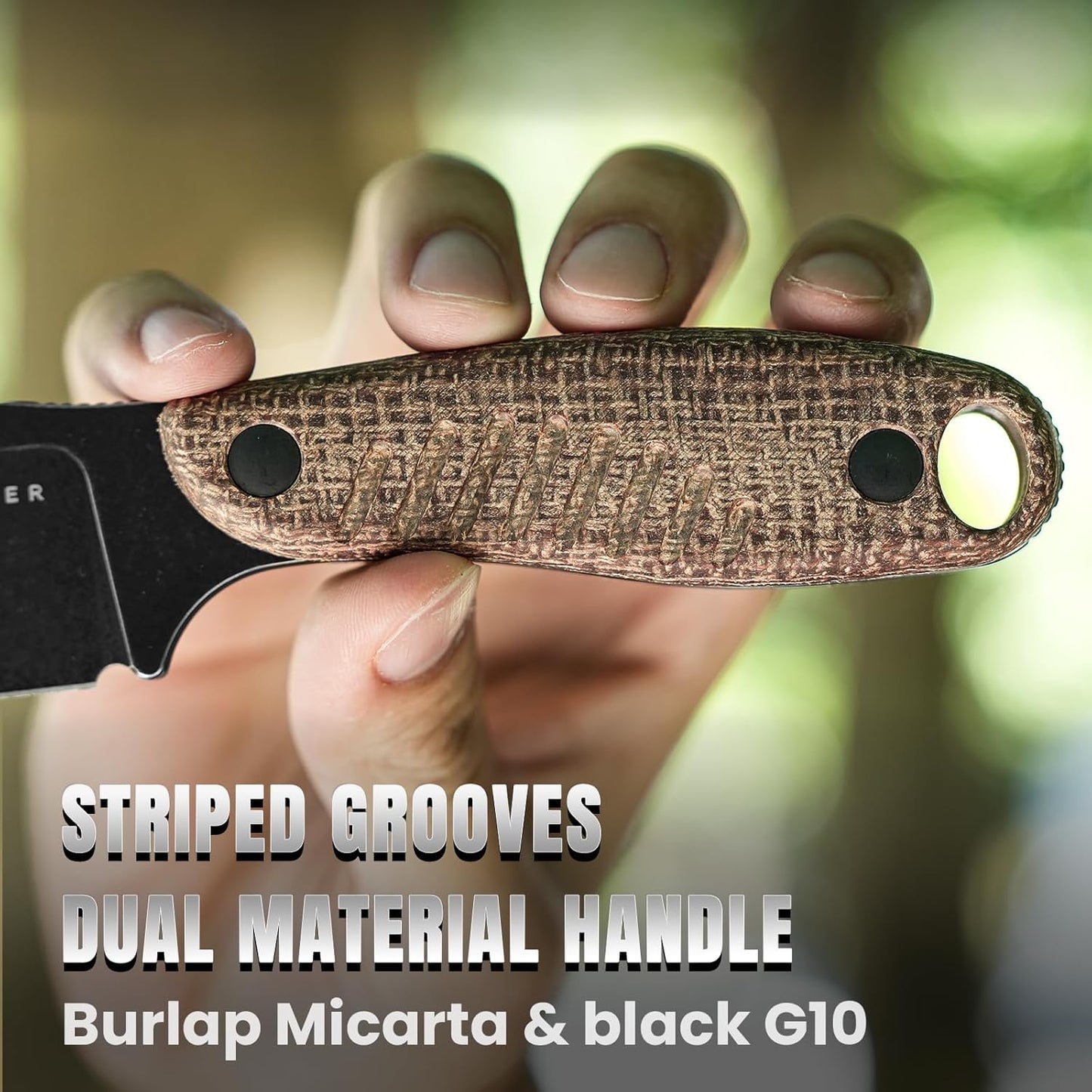 Kizer Hare Fixed Blade Knife with Sheath, 3.14" D2 Steel Blade EDC Hunting Knife with Burlap Micarta and Black G10 Handle, Small Survival Knives, Outdoor Camping Knives for Men Women 1077M3