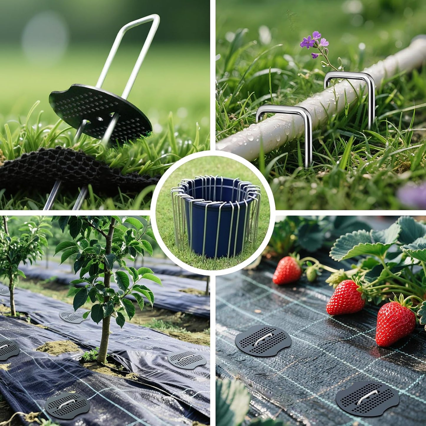 150Pcs Landscape Fabric Pins+150Pcs Gasket+Pick Hook+Rubber Mallet, 6 Inch Landscape Fabric Staples 11 Gauge U Shaped Galvanized Landscape Pins Yard Ground Pin for Weed Barrier Sod Fabric Decoration