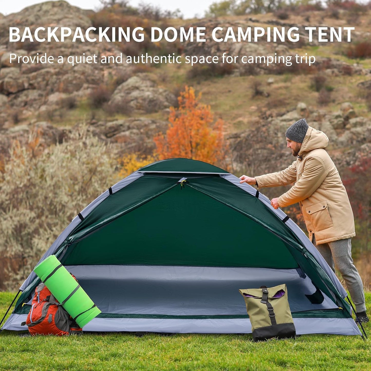 1/2/4/5/6 Person Dome Tents for Camping, Lightweight Portable Backpacking Tent, Small Easy Set Up Outdoor Waterproof Camping Hiking Tent for Adults
