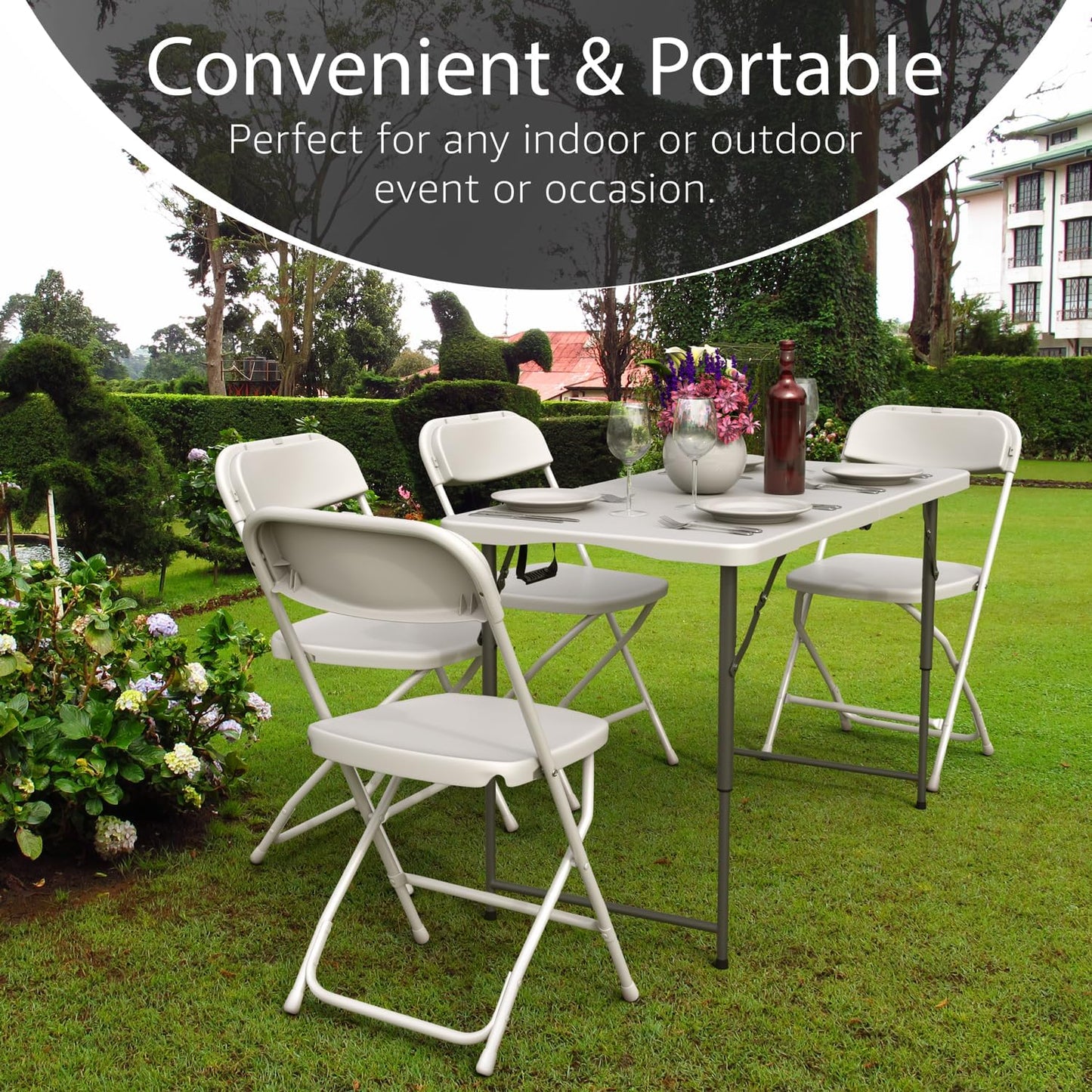 10 Pack of 4 Feet Foldable Table with Built in Handle & Steel Legs | Heavy Duty Portable | Perfect for Party, Dining, Wedding, Events, Picnic Indoor, Outdoor, Camping, Utility, Temporary