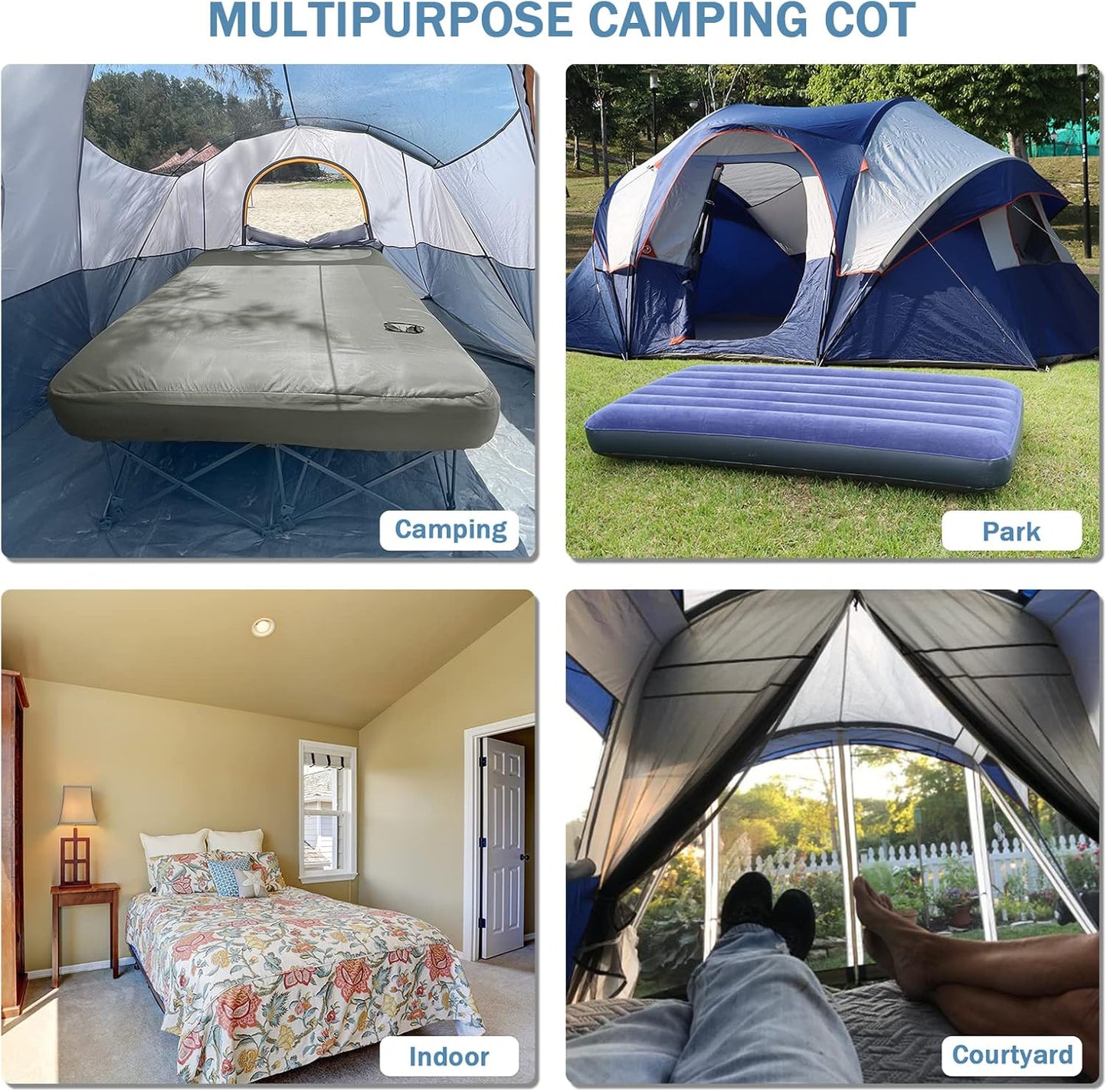 KAMPKEEPER Camping Cot,Camping Cots for Adults,Folding Camping Cot with Inflatable Air Mattress and Carry Bag,for Outdoor Travel Camp Beach Vacation (not Included The Airpump)