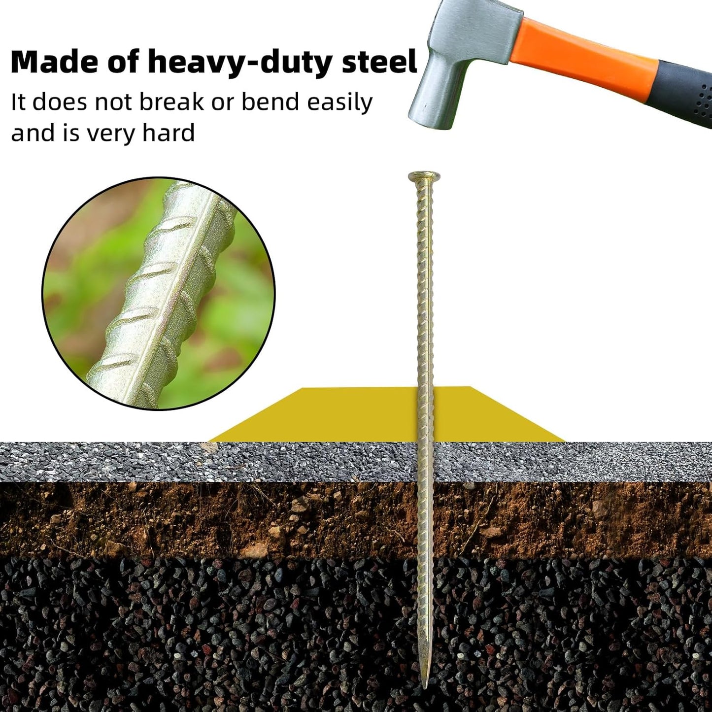 16 Inch Rebar Stakes - 1/2 Inch Diameter Galvanized Steel Ground Anchors Hevy Duty Metal Garden Stakes for Camping Tent, Speed Bump, Hard Soil, Fence, Wheel Stop(10 Pack)