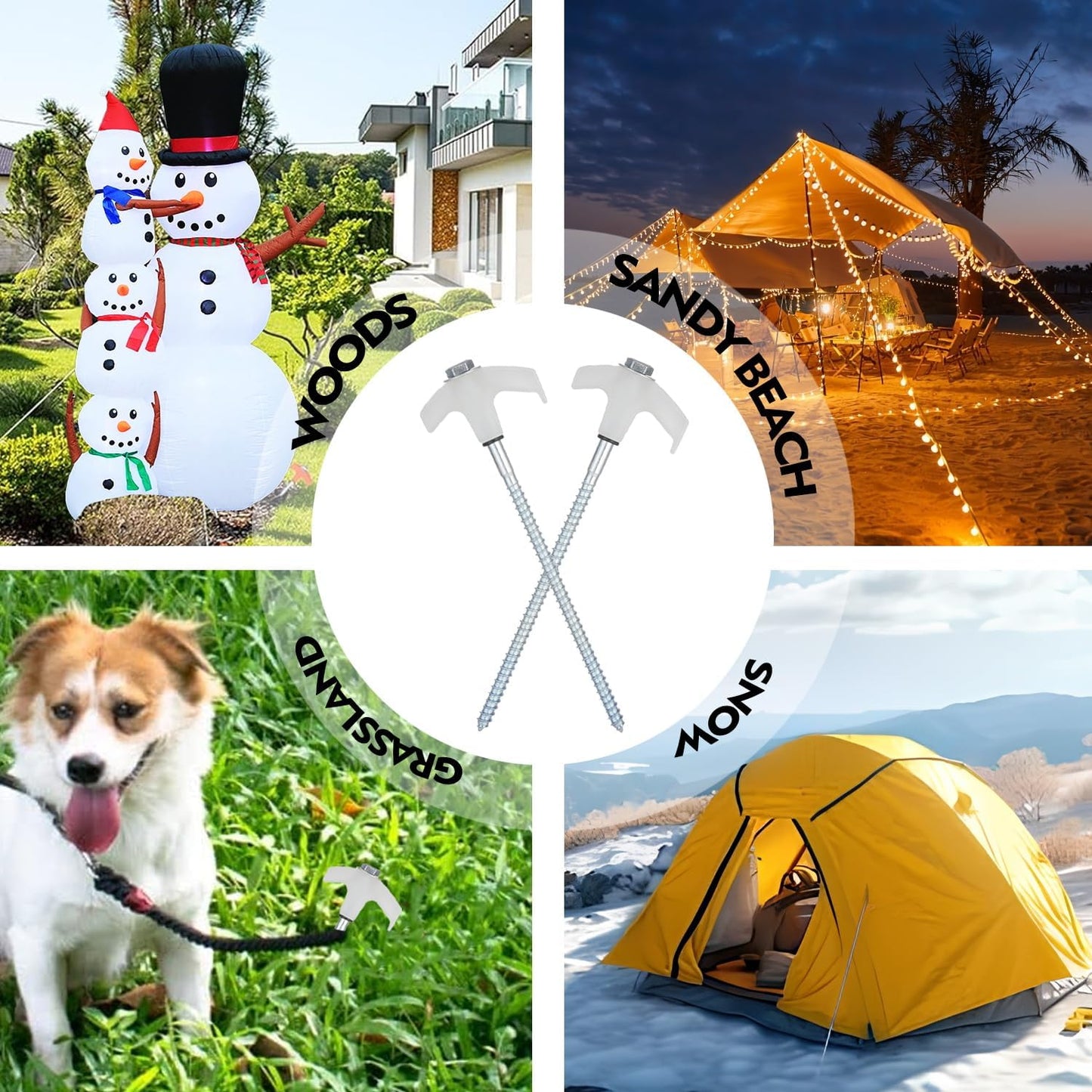 16 Pack Screw in Tent Stakes Heavy Duty,8 Inch Ground Anchors Screw in,Metal Stakes with Hex Head Driver,Camping Tent Accessories.(Luminous White)