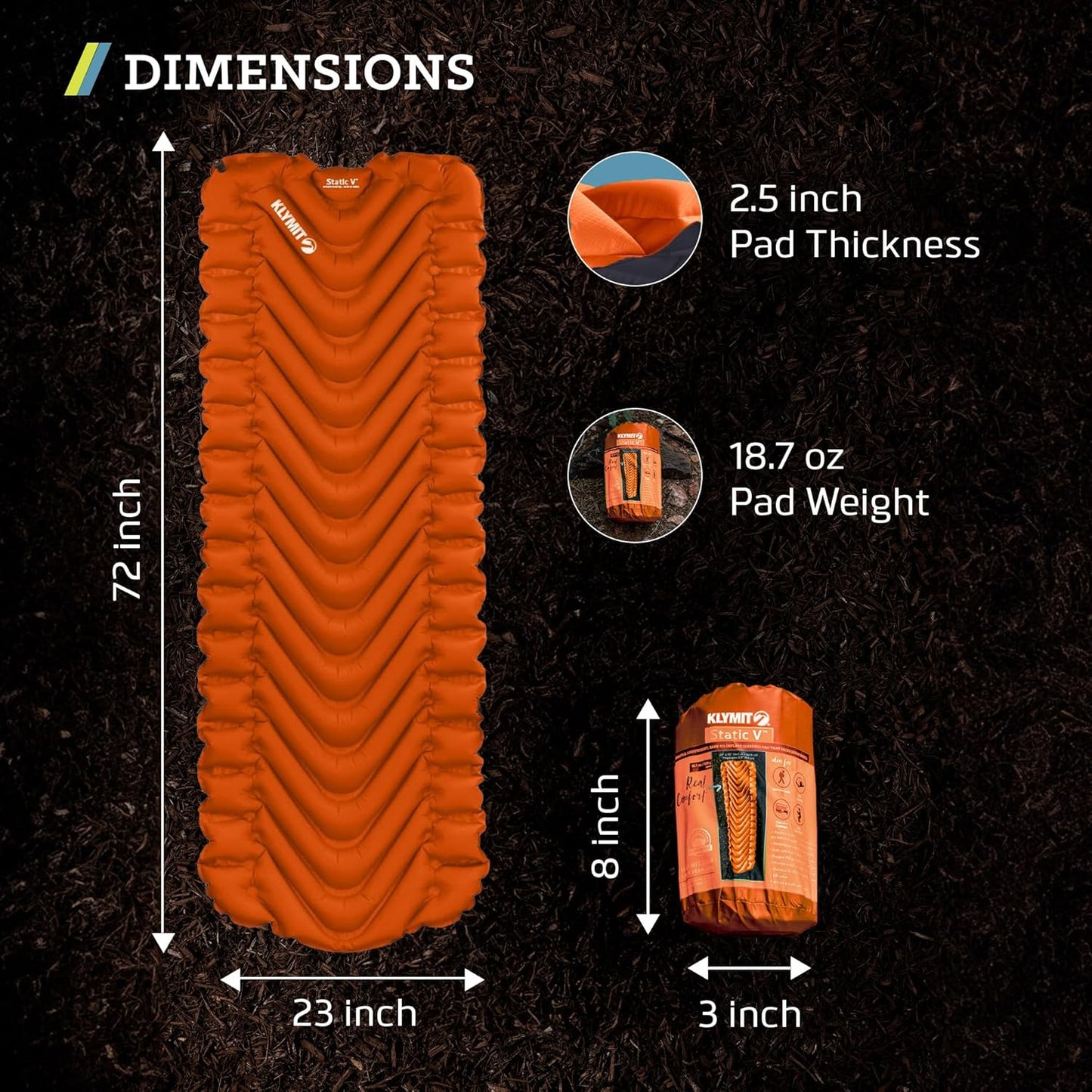 KLYMIT Static V Lightweight Inflatable Sleeping Pad | Comfortable, Lightweight, Easy to Inflate Portable Air Bed Mattress for Camping, Backpacking and Hiking — Orange