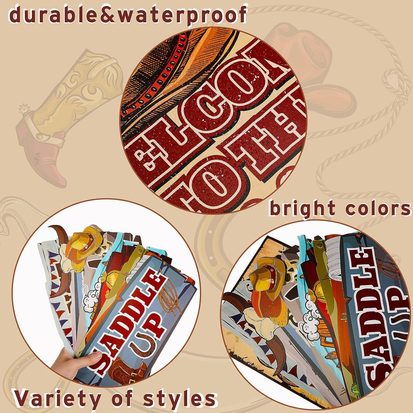 Jetec 20 Pieces Western Party Directional Sign Western Cowboy Rodeo Theme Wild West Party Large Yard Sign Cowboy and Cowgirl Decor Welcome Outdoor Wall Supplies Photo Props