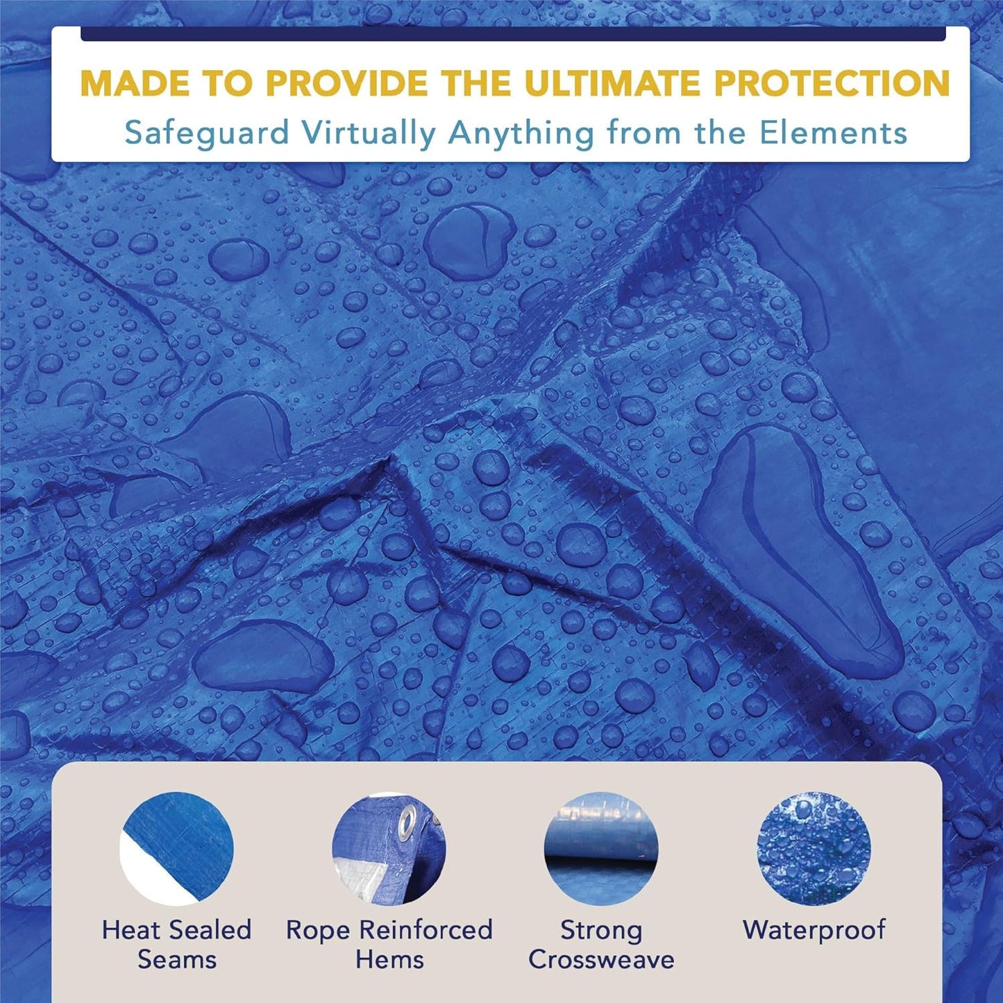 10' x 40' Waterproof Tarp, Medium Duty Reversible Blue/Silver, Multipurpose Indoor and Outdoor Tarps for Tents, Wood Cover, Furniture, Car, Boat, Pool, Tear Resistant, Blue