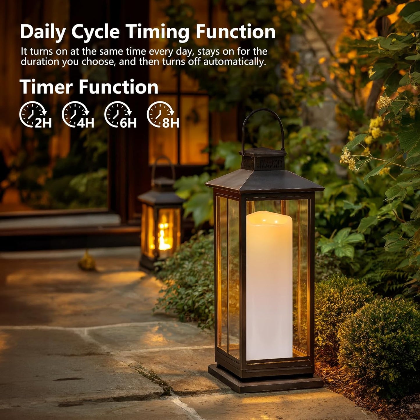 Kimjo 14" x 4" Large Outdoor Candles with Remote: Battery Operated LED Flameless Candles with Timer - Realistic Fake Waterproof Flickering Pillar Candles for Patio Porch Lanterns (White 2 Pack)