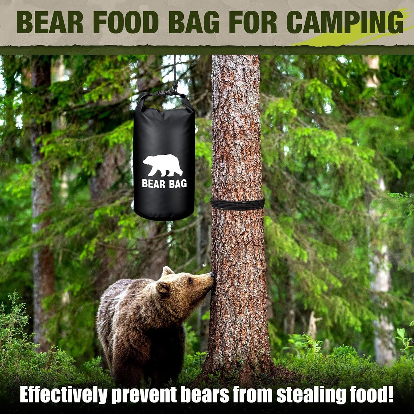 1 Set Bear Food Bag for Camping Ultralight Food Hanging System Includes Waterproof Bear Bag, Nylon Ropes, Hooks for Camping Backpacking