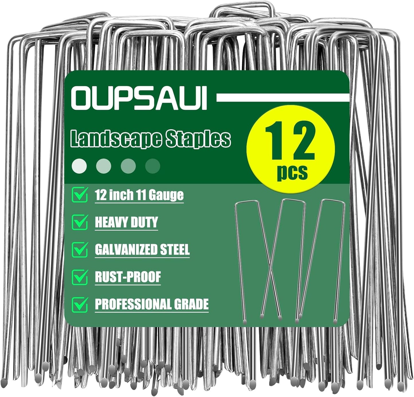 12 Inch 11 Gauge Galvanized Landscape Staples Stakes for Decoration, 12/25/100pcs Garden Metal Stakes for Weed Barrier Fabric, Fence Stakes, Tent Stakes (12in,12pcs)