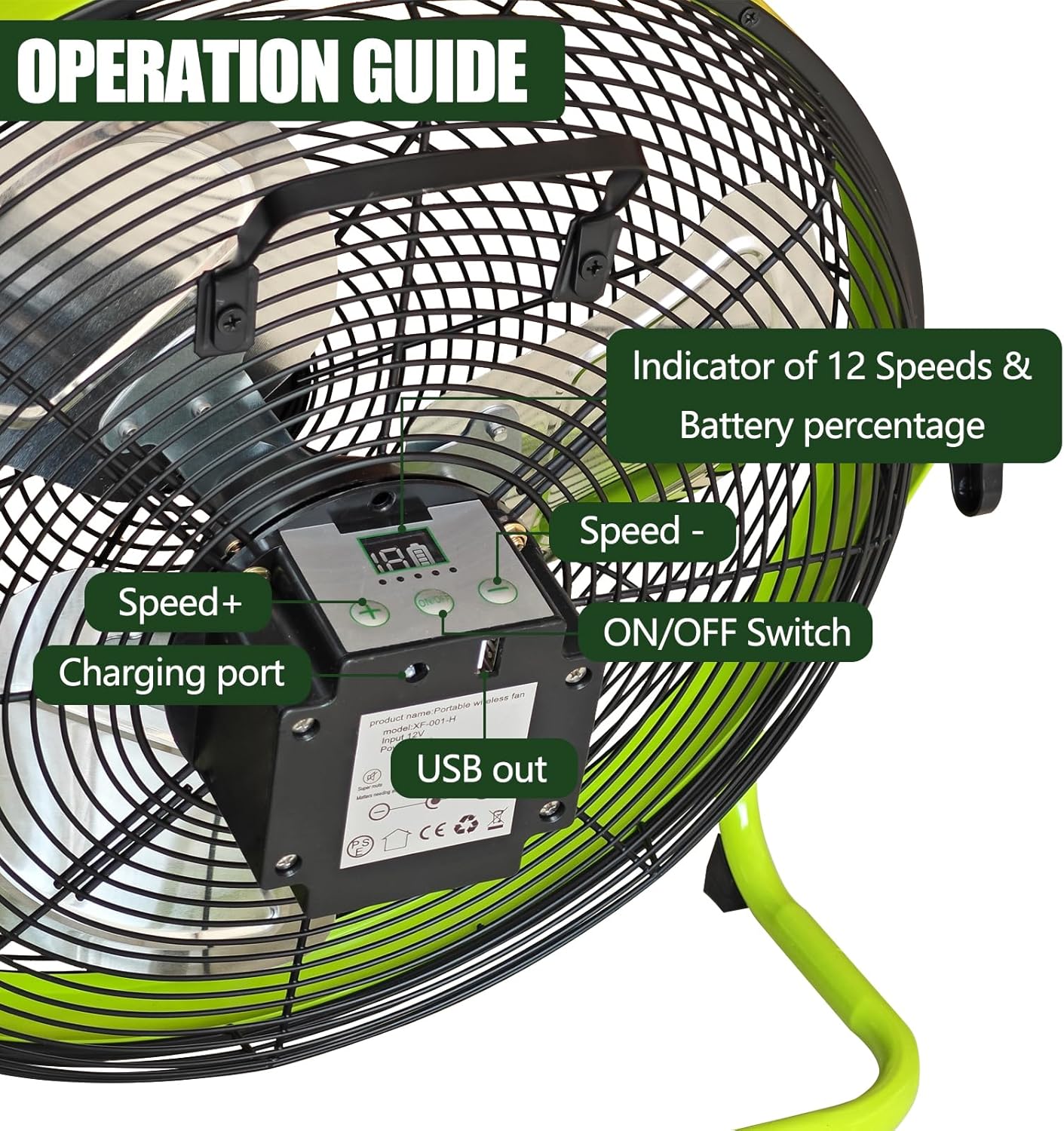 14Inch Outdoor Fan, Battery Operated Fan Can Running 3.5-24 Hours, Solar Fans For Home,Outside,Shed,Patio,Greenhouse, with USB Output For Phone