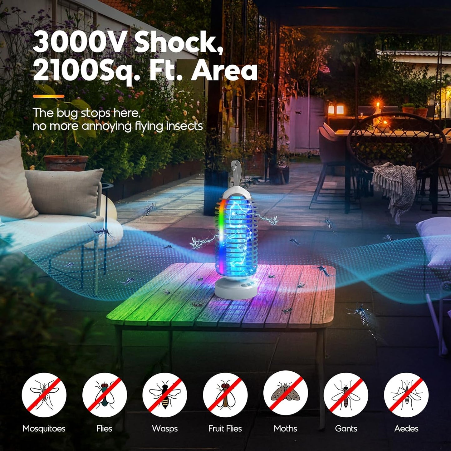 Bug Zapper with Marquee Light, Mosquito Zapper Indoor Outdoor, 4000mAh, Smart Auto On/Off Rechargeable Fly Zapper, Portable Waterproof Insect Killer for Home, Kitchen, Patio, Camping - 2Packs, 2Colors