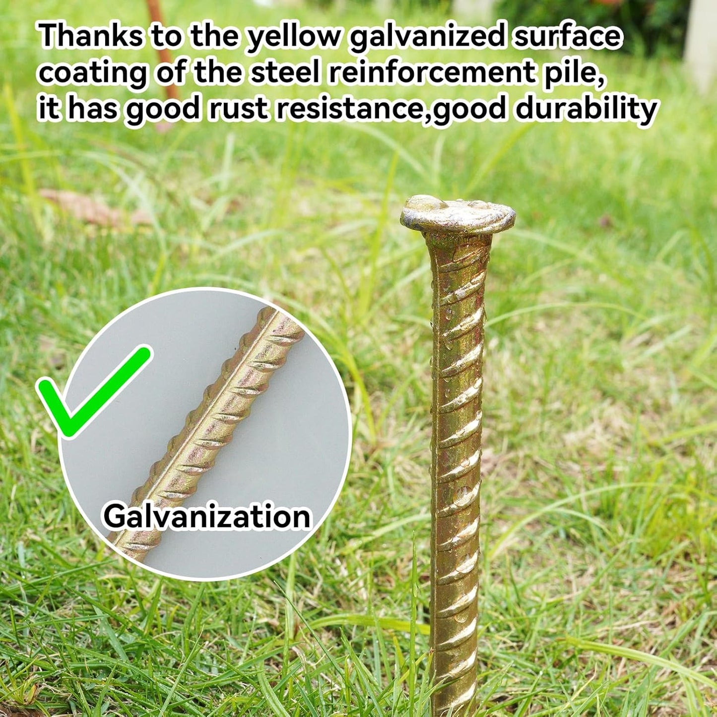 16 Inch Rebar Stakes - 1/2 Inch Diameter Galvanized Steel Ground Anchors - Heavy Duty Plant Support Garden Stake for Speed Bump, Wheel Stop, Tent (10 Pack)