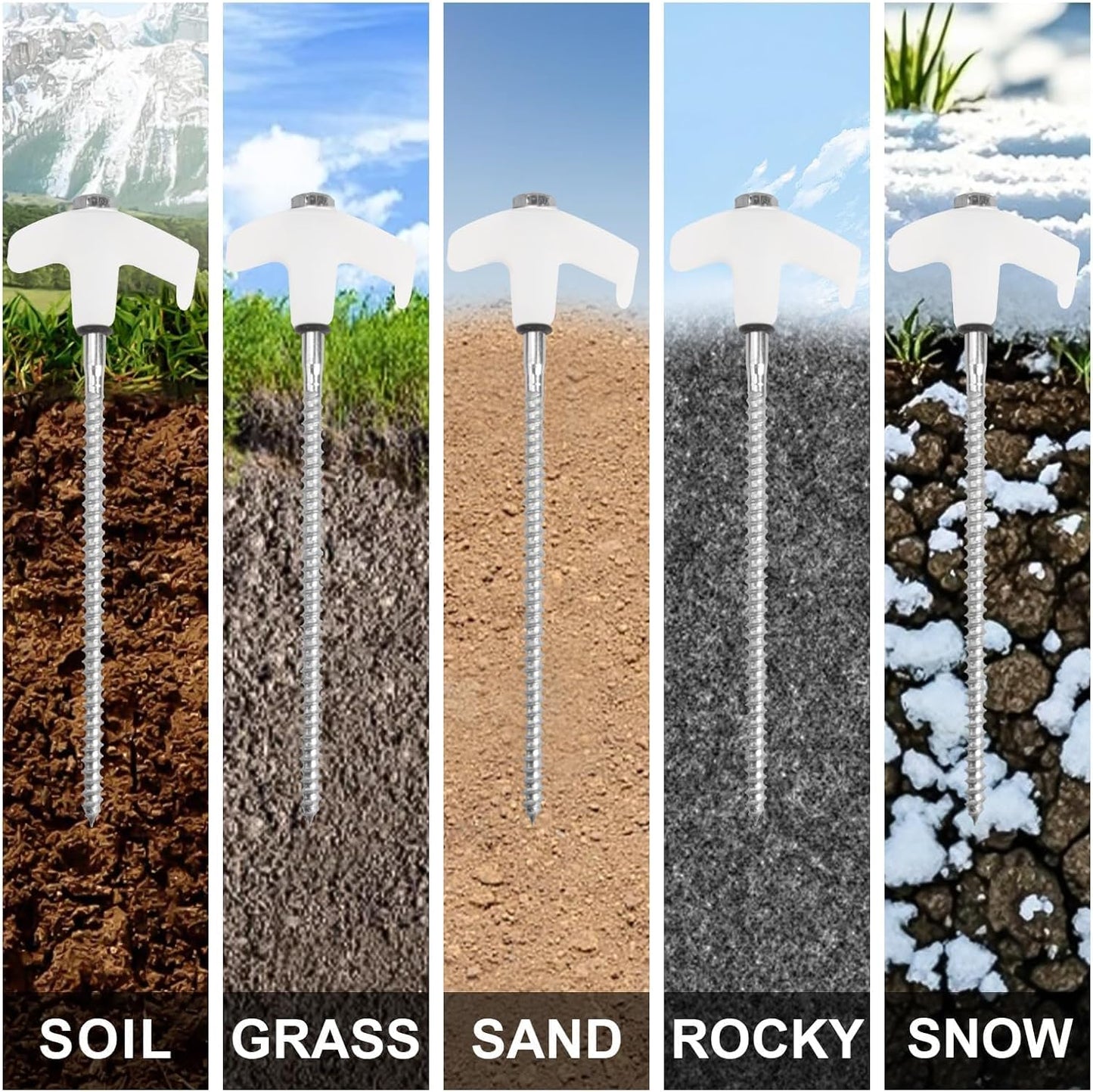 12 Pcs Tent Stakes Heavy Duty, 8 in Ground Anchors Screw in, Grow in the Dark Screw in Tent Stakes, Camping Stakes with Storage Box, Threaded Tent Spikes with Hex Head Driver and Stake Puller