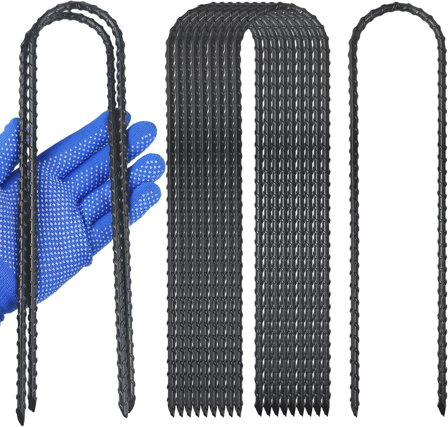 12-Inch Trampoline High Wind Stakes Heavy Duty Ground Anchors U Rebar Stakes for Trampoline, Dog Fence (24 Pack)