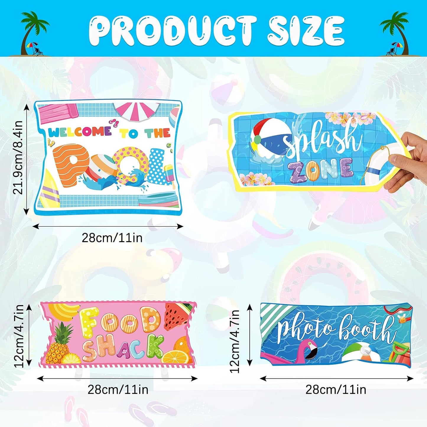 Jetec 20 Pieces Pool Party Sign Splash Party Decorations Hawaiian Luau Yard Signs Tropical Summer Birthday Supplies Photo Props Backdrop Decoration Splish Splash Birthday Cutouts Beach Decor