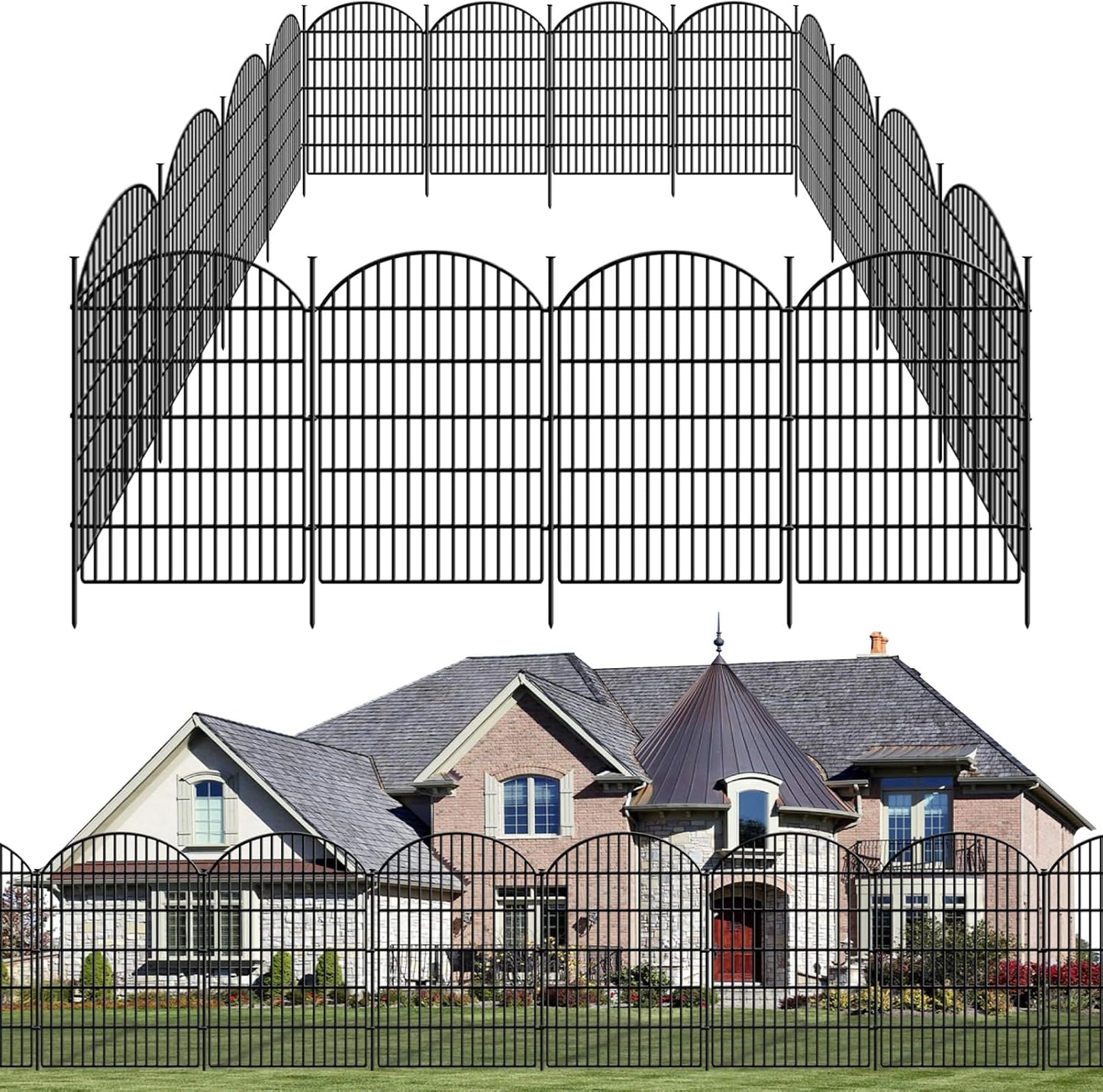 15 Panels Decorative Garden Fence, 33in (H) x 33.46ft (L) No Dig Dog Fences Outdoor for Yard, Rustproof Tall Metal Fencing Panels Animal Barrier Border for Rabbits, Patio Temporary Use