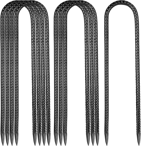 12 Inch Rebar Stakes,8 Packs Heavy Duty Metal U Hook Garden Ground Stakes for Camping Tent Canopy or Supporting for Garden Landscapes Fences Stakes (U Shape-Black, U-12"x0.3"-8pcs)