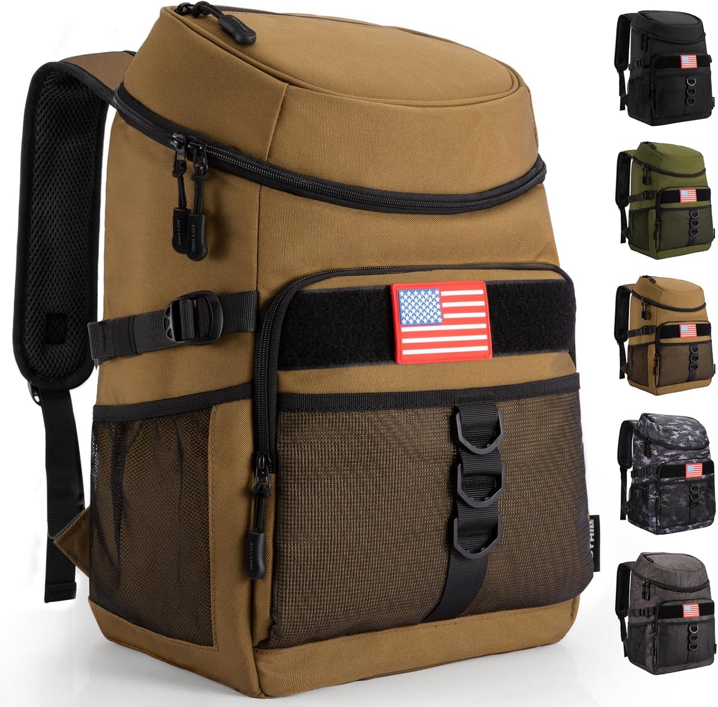 JOYHILL Backpack Cooler, Cooler Backpack 36 Cans/25 L Tactical Insulated Soft Cooler Bag Large Capacity Leakproof Cooler for Men Women, Travel Backpack for Camping Hiking Picnic Beach