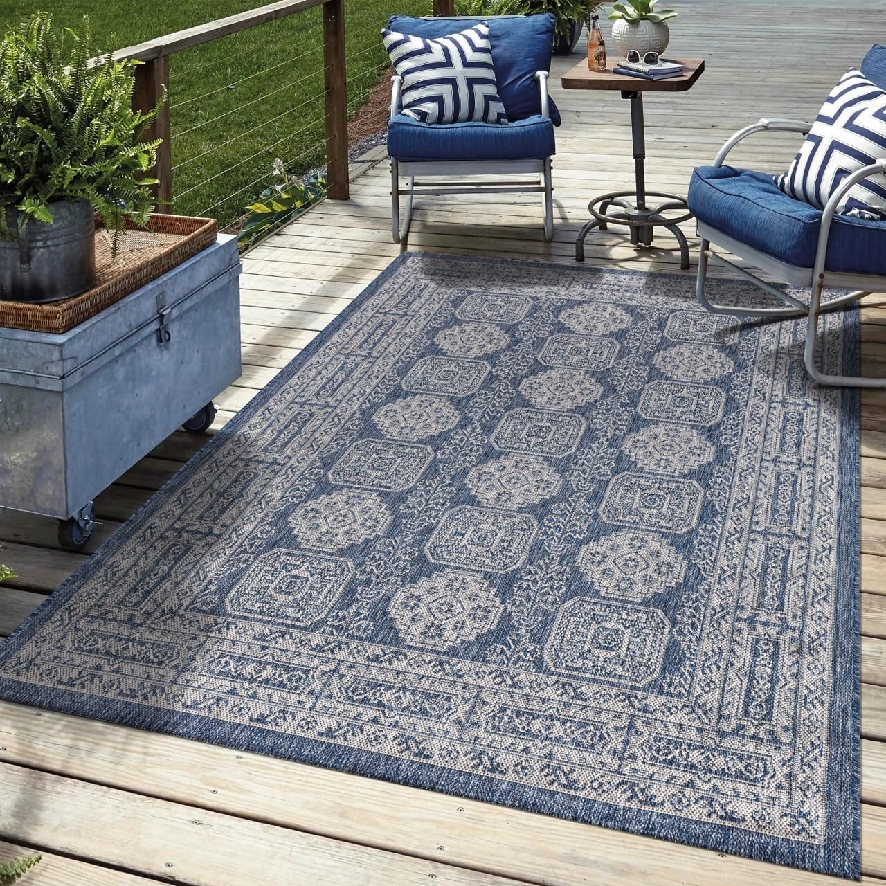 Keen Home Design Terrace Outdoor Area Rug - 5x8 Washable Indoor/Outdoor Rug for Patio, Kitchen, Balcony, Beach, Garden, Deck and Porch, Size: 5'3"x7'7"