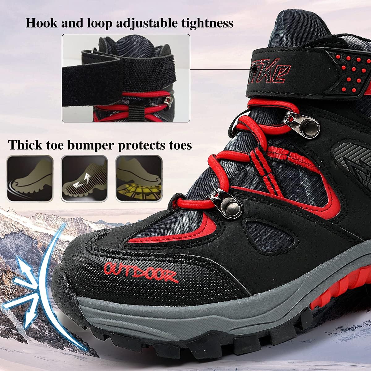 JMFCHI Kids Hiking Boots Boys Girls Outdoor Walking Climbing Sneaker Comfortable Non-slip Snow Shoes Hiker Boot Antiskid Steel Buckle Sole